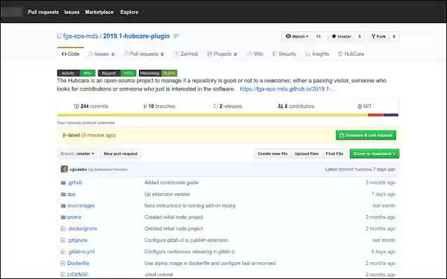 HubCare Sprawdź stan repozytoriów GitHub ze sklepu internetowego Chrome, które mają być uruchamiane z OffiDocs Chromium online