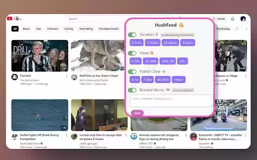Hush Feed  from Chrome web store to be run with OffiDocs Chromium online
