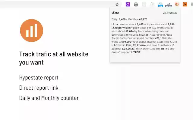 HYPESTAT website Traffic report  from Chrome web store to be run with OffiDocs Chromium online