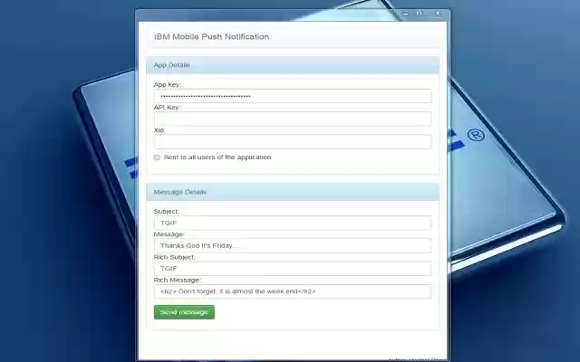 IBM Mobile Push notification (demo)  from Chrome web store to be run with OffiDocs Chromium online