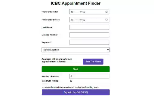 ICBC Appointment Finder  from Chrome web store to be run with OffiDocs Chromium online