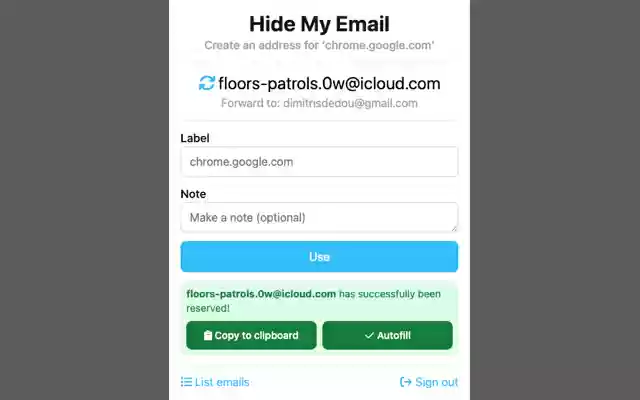 iCloud Hide My Email from Chrome web store to be run with OffiDocs Chromium online iCloud Hide My Email from Chrome web store to be run with OffiDocs Chromium online