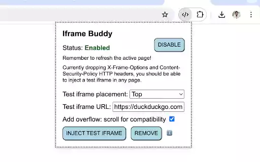 Iframe Buddy  from Chrome web store to be run with OffiDocs Chromium online