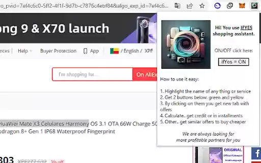 ifYes shopping assistant  from Chrome web store to be run with OffiDocs Chromium online