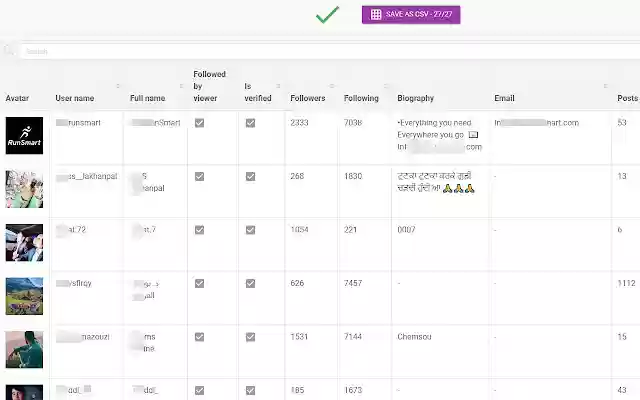 Herramienta de exportación de seguidores de IG desde Chrome Web Store para ejecutarse con OffiDocs Chromium en línea