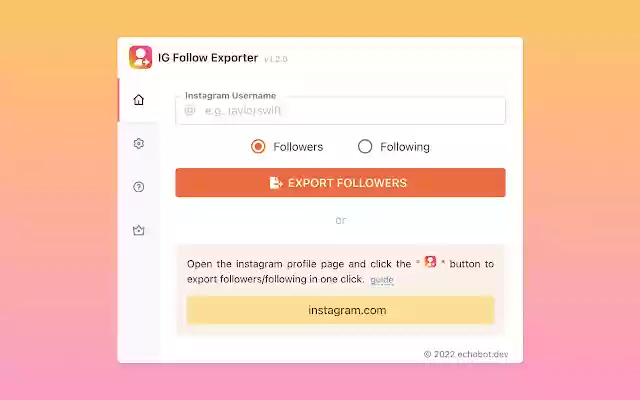 IGFollowExporter Export Instagram Followers  from Chrome web store to be run with OffiDocs Chromium online