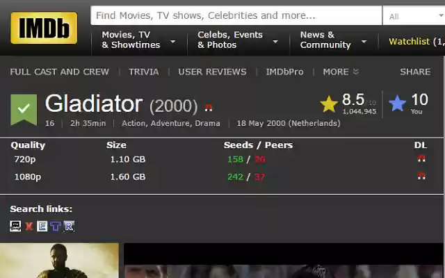 IMDB Torrent Search  from Chrome web store to be run with OffiDocs Chromium online