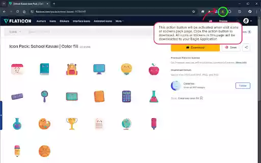 Import FlatIcon to Eagle  from Chrome web store to be run with OffiDocs Chromium online