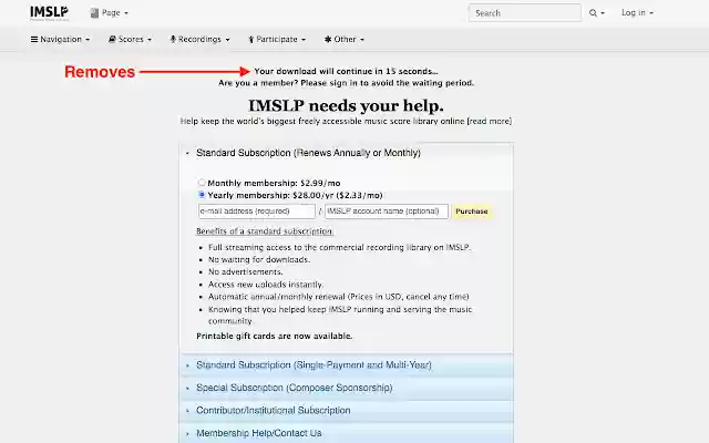 IMSLP No Wait  from Chrome web store to be run with OffiDocs Chromium online