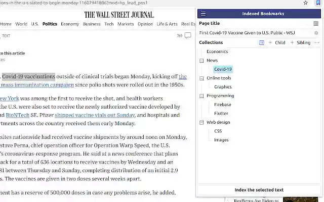 Indexed Bookmarks  from Chrome web store to be run with OffiDocs Chromium online
