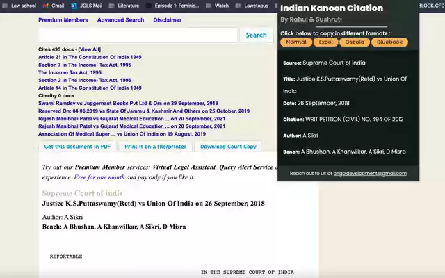 Indian Kanoon Citation  from Chrome web store to be run with OffiDocs Chromium online