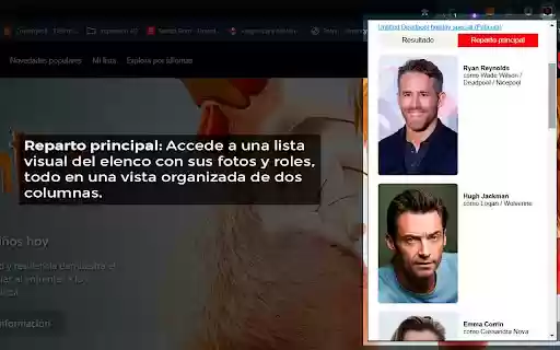 Info y Tráilers de Películas y Series Reseñas, Reparto y Más  from Chrome web store to be run with OffiDocs Chromium online