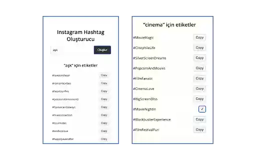 Instagram Hashtag/Etiket Oluşturucu  from Chrome web store to be run with OffiDocs Chromium online
