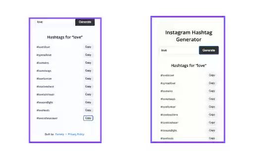 Instagram Hashtag Generator  from Chrome web store to be run with OffiDocs Chromium online