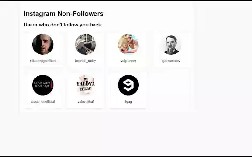 Instagram Non Followers  from Chrome web store to be run with OffiDocs Chromium online