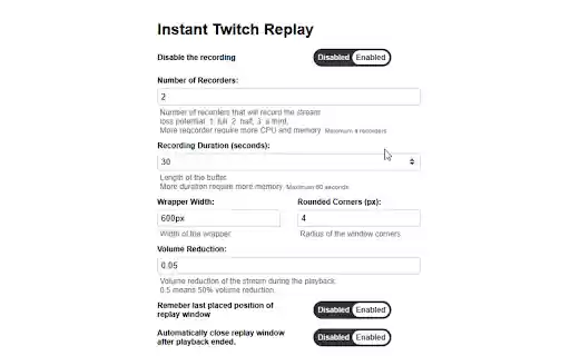 Instant Twitch Replay  from Chrome web store to be run with OffiDocs Chromium online