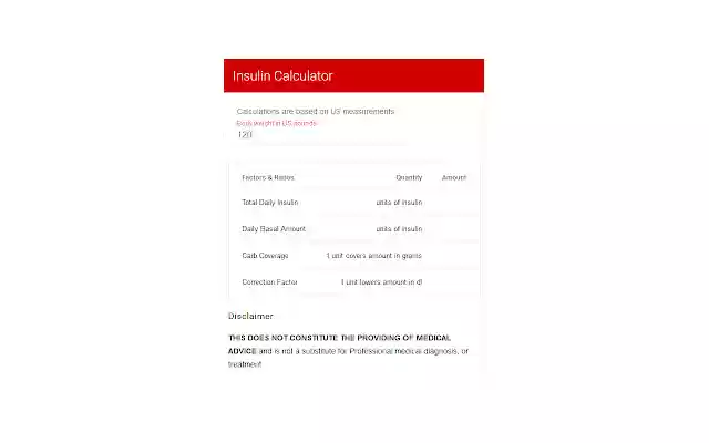 Insulin Calculator  from Chrome web store to be run with OffiDocs Chromium online
