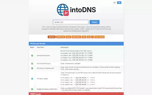 IntoDNS DNS Analyzer from Chrome web store to be run with OffiDocs Chromium online IntoDNS DNS Analyzer from Chrome web store to be run with OffiDocs Chromium online