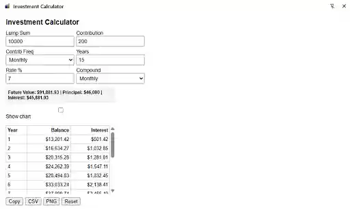 Investment Calculator  from Chrome web store to be run with OffiDocs Chromium online