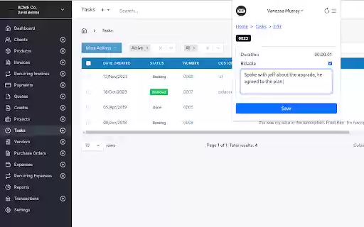 Invoice Ninja: Tasks  from Chrome web store to be run with OffiDocs Chromium online