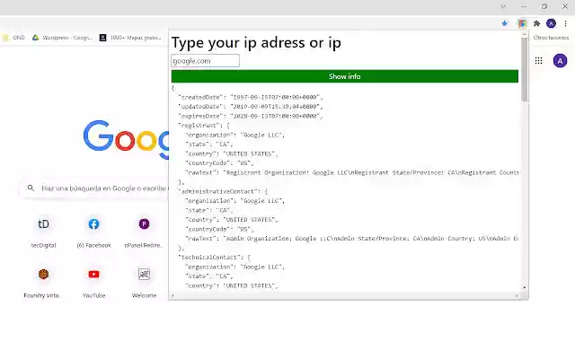 IP info  from Chrome web store to be run with OffiDocs Chromium online
