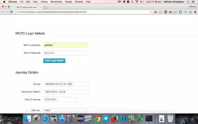 IRCTC Tatkal Helper  from Chrome web store to be run with OffiDocs Chromium online