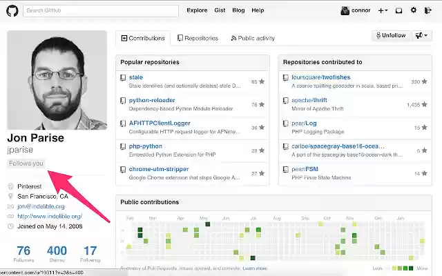 Is Following Me on Github?  from Chrome web store to be run with OffiDocs Chromium online
