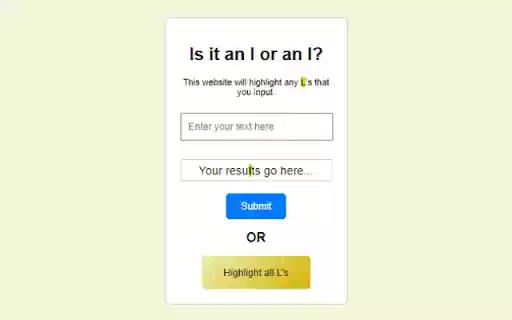 Is it an L or I? from Chrome web store to be run with OffiDocs Chromium online Is it an L or I? from Chrome web store to be run with OffiDocs Chromium online