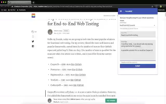 Issueist  from Chrome web store to be run with OffiDocs Chromium online