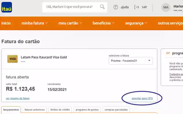 Itaucard OFX from Chrome web store to be run with OffiDocs Chromium online Itaucard OFX from Chrome web store to be run with OffiDocs Chromium online