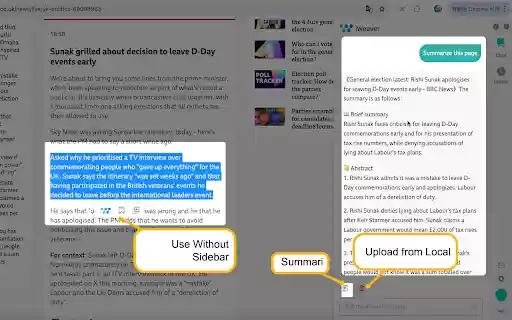 iWeaver AISummarize YouTube, PDF and Web Articles.  from Chrome web store to be run with OffiDocs Chromium online