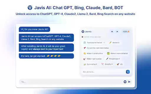 Jarvis AI: Chat GPT, Bing, Claude, Bard, BOT  from Chrome web store to be run with OffiDocs Chromium online