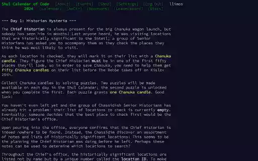 Jewish Advent of Code  from Chrome web store to be run with OffiDocs Chromium online