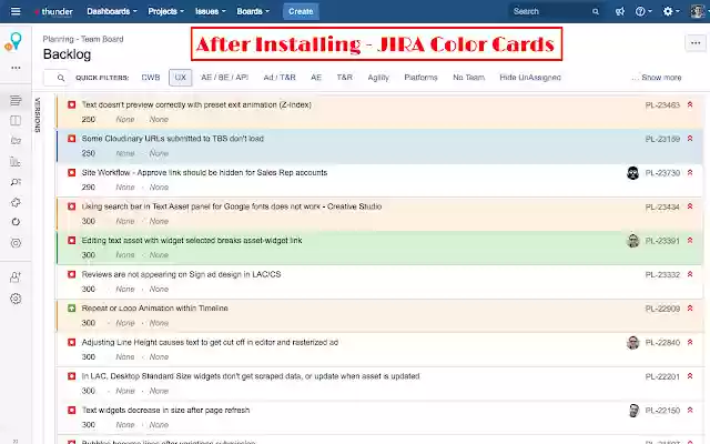 JIRA Color Cards  from Chrome web store to be run with OffiDocs Chromium online