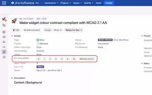 Jira story points  from Chrome web store to be run with OffiDocs Chromium online
