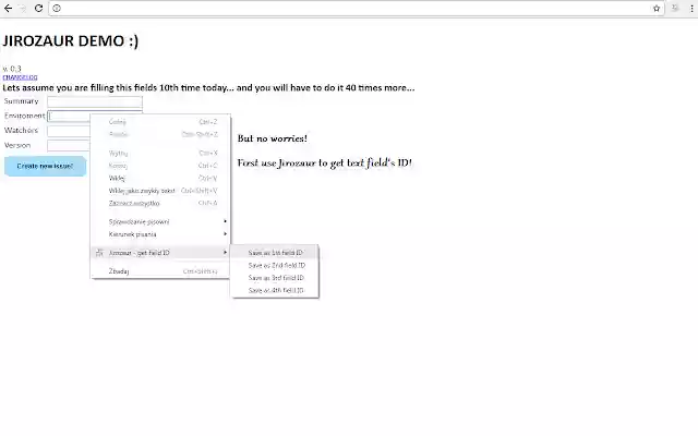Jirozaur  from Chrome web store to be run with OffiDocs Chromium online