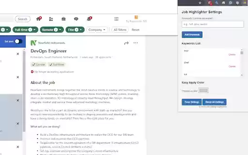 Job Listing Filter  from Chrome web store to be run with OffiDocs Chromium online
