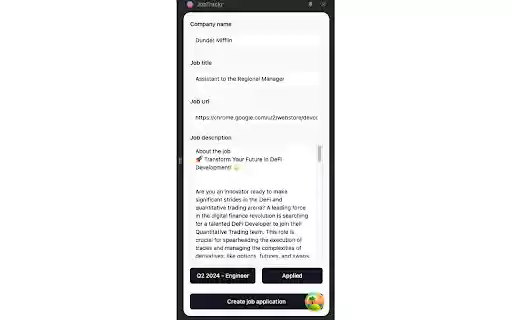 JobTrackr  from Chrome web store to be run with OffiDocs Chromium online