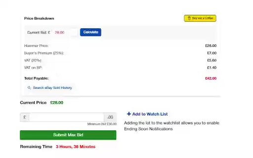 John Pye Auction Fee VAT Calculator from Chrome web store to be run with OffiDocs Chromium online John Pye Auction Fee VAT Calculator from Chrome web store to be run with OffiDocs Chromium online