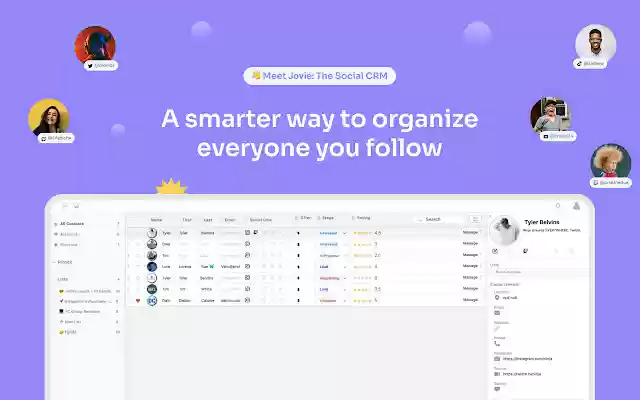 Jovie: Social CRM  from Chrome web store to be run with OffiDocs Chromium online