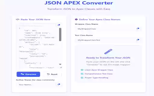 JSON2Apex Converter  from Chrome web store to be run with OffiDocs Chromium online