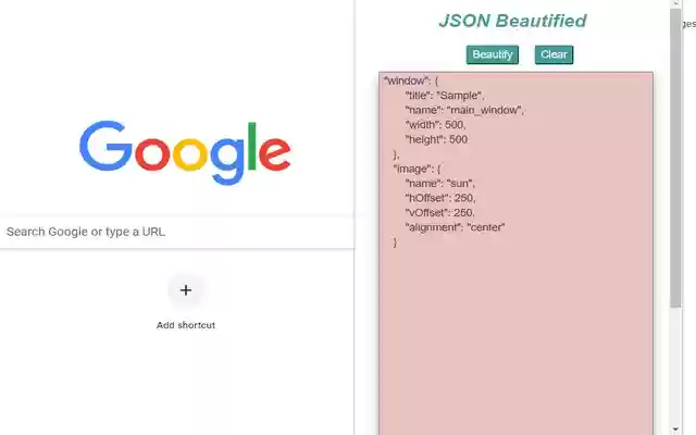 JSON Beautified  from Chrome web store to be run with OffiDocs Chromium online