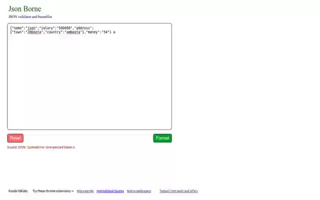 Json Borne : JSON validator and formatter in