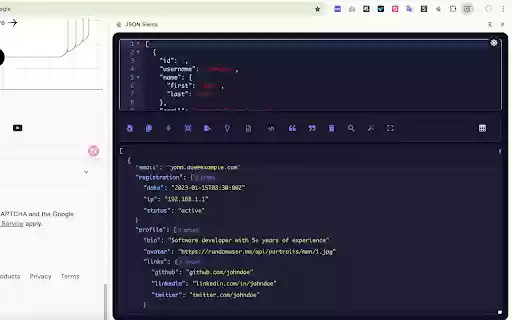 JSON Swiss  from Chrome web store to be run with OffiDocs Chromium online