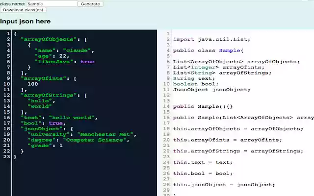 JSON to Java object  from Chrome web store to be run with OffiDocs Chromium online