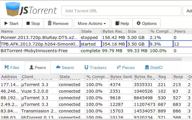 JSTorrent dal Chrome Web Store da eseguire con OffiDocs Chromium online
