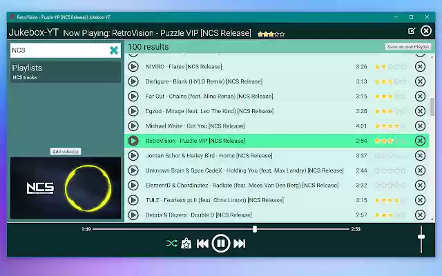 Jukebox YT  from Chrome web store to be run with OffiDocs Chromium online