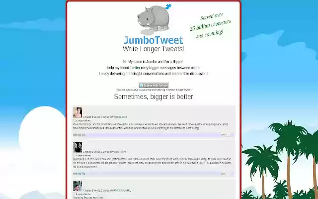 Jumbotweet  from Chrome web store to be run with OffiDocs Chromium online