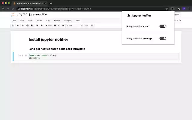 Jupyter Notifier  from Chrome web store to be run with OffiDocs Chromium online