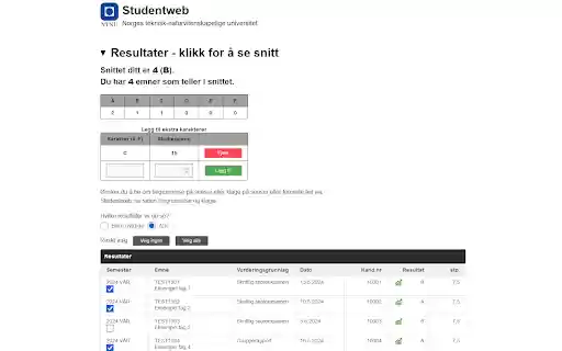 Karaktersnitt for Studentweb  from Chrome web store to be run with OffiDocs Chromium online